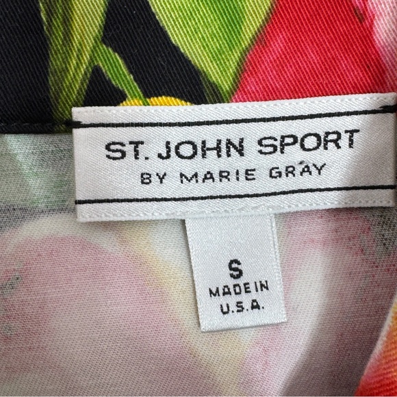 Vintage St. John Sport Tropical Flower Print Denim Jacket Black Yellow Small - Picture 9 of 11